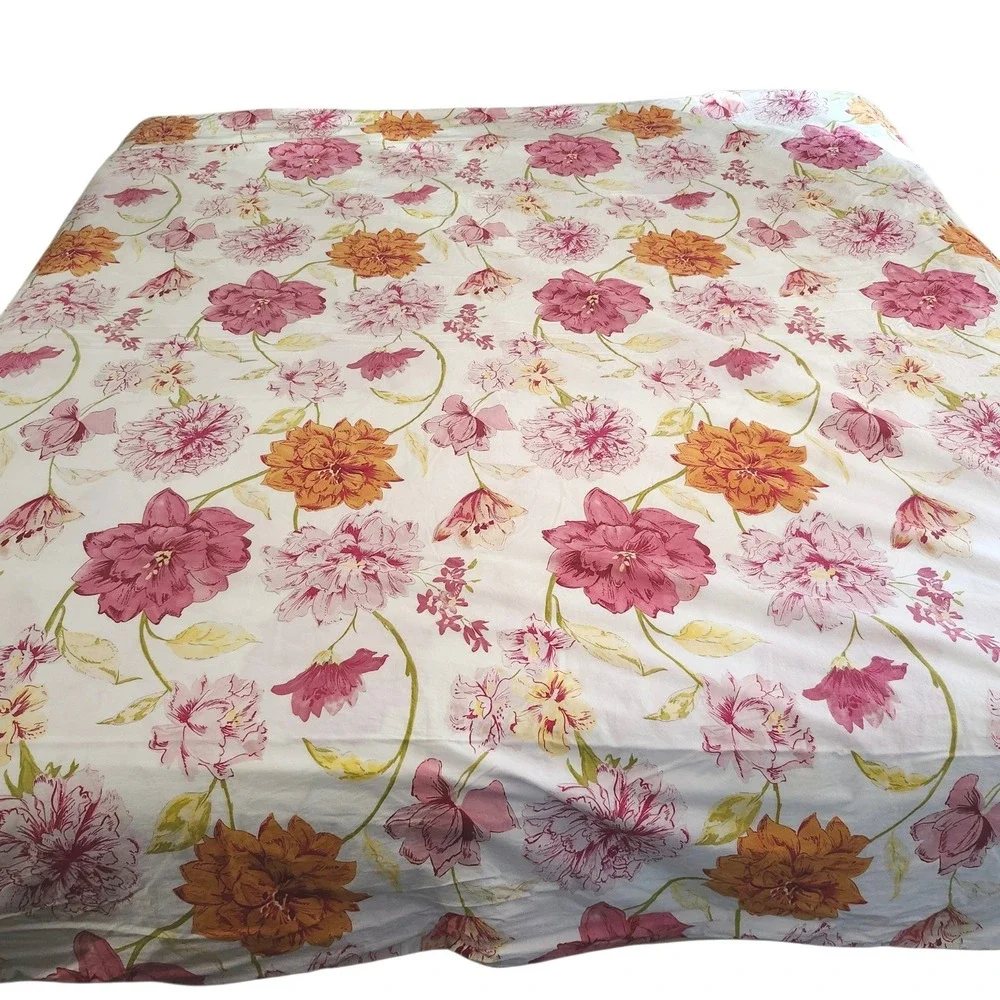Pottery Barn Duvet Cover Set Full/Queen Pink Orange Floral Botanical 4pc Cotton